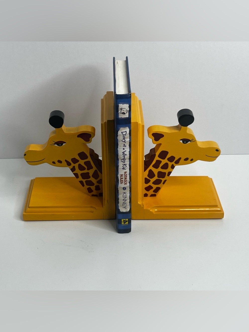 Giraffe Wooden Bookends in Bright Yellow